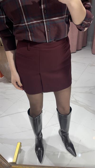CEP DETAYLI ŞORT ETEK-BORDO