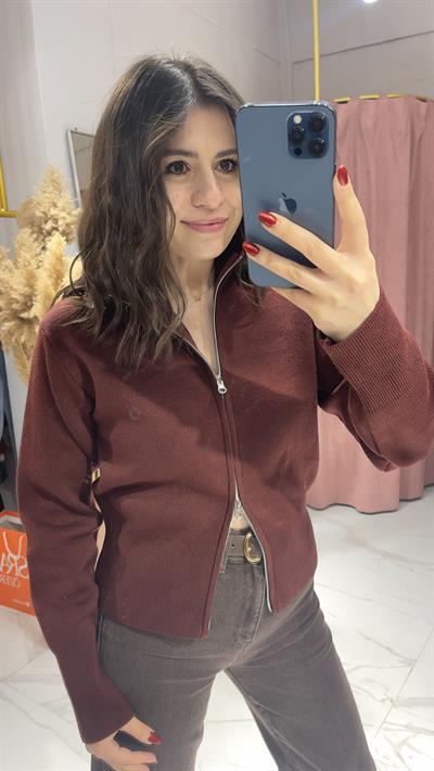 ÇİFT YÖN FERMUAR DETAYLI HIRKA-BORDO