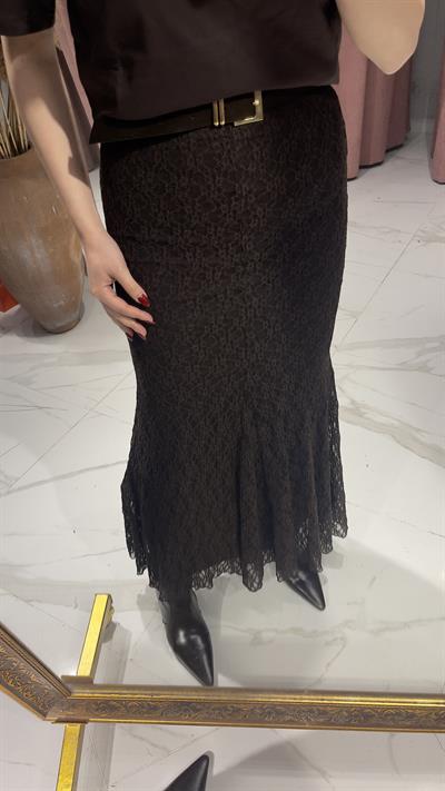 DANTELLİ DETAYLI BALIK ETEK-KAHVE
