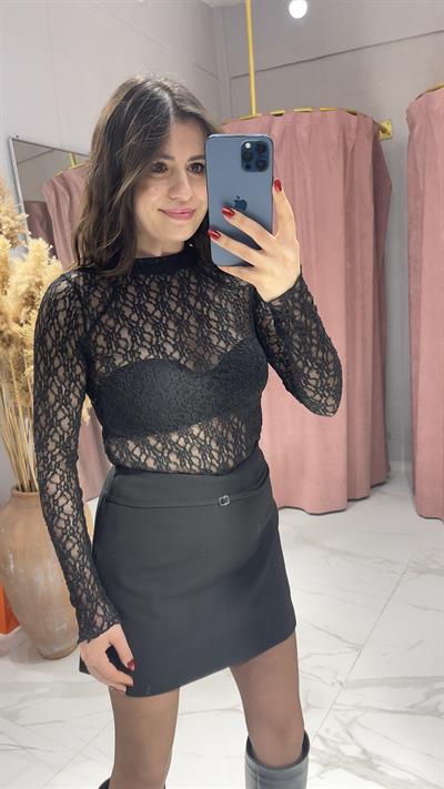 DANTELLİ TRANSPARAN BLUZ-SİYAH