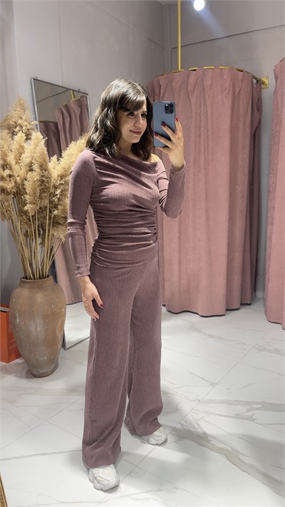 DRAPE DETAY KAYIK YAKA BÜRÜMCÜK TAKIM-BORDO