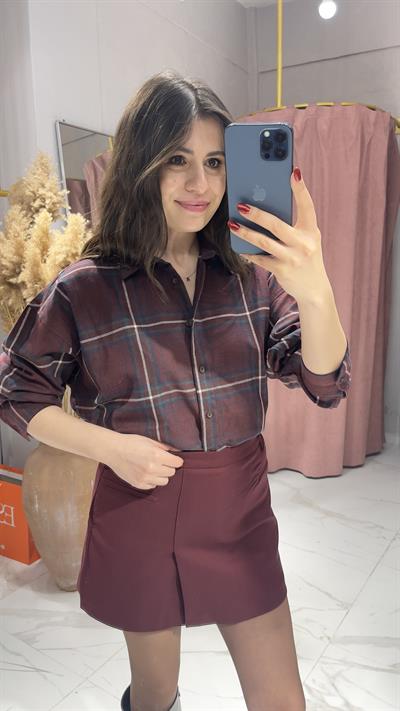EKOSE DESENLİ GÖMLEK-BORDO