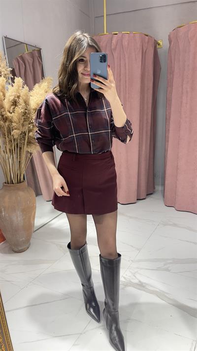 EKOSE DESENLİ GÖMLEK-BORDO