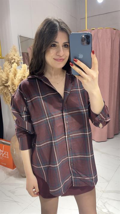 EKOSE DESENLİ GÖMLEK-BORDO