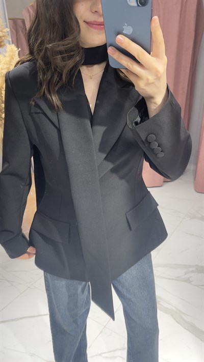 FULAR DETAYLI TASARIM BLAZER CEKET-SİYAH