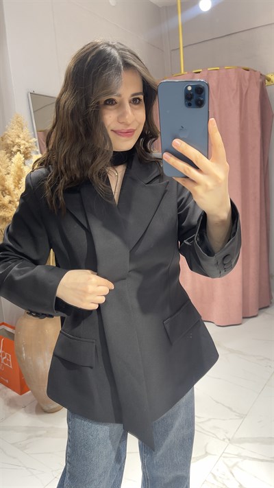 FULAR DETAYLI TASARIM BLAZER CEKET-SİYAH