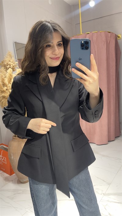 FULAR DETAYLI TASARIM BLAZER CEKET-SİYAH