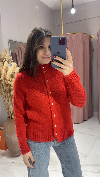 GOLD DÜĞMELİ BOĞAZLI HIRKA-KIRMIZI