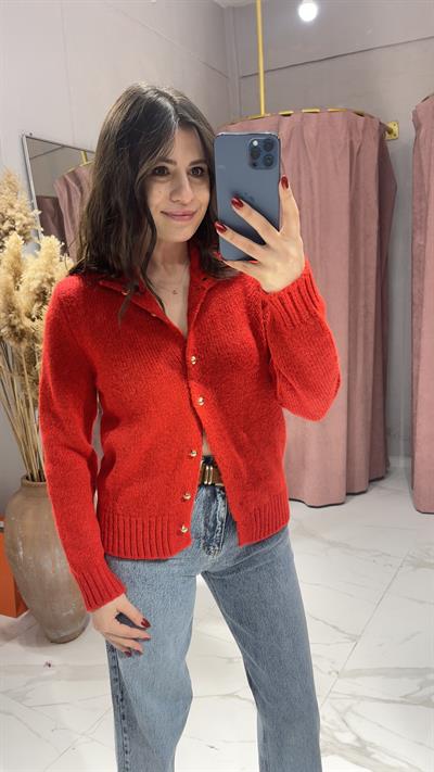 GOLD DÜĞMELİ BOĞAZLI HIRKA-KIRMIZI