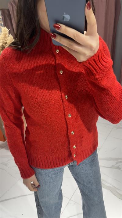 GOLD DÜĞMELİ BOĞAZLI HIRKA-KIRMIZI