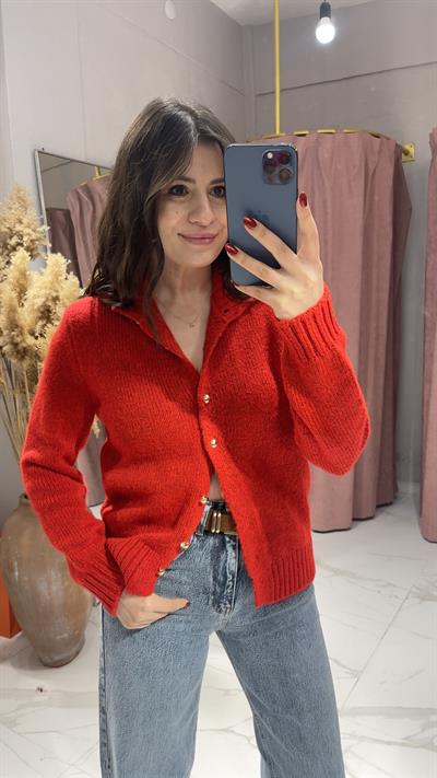 GOLD DÜĞMELİ BOĞAZLI HIRKA-KIRMIZI