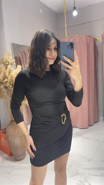 GOLD TOKALI SANDY KUMAŞ ELBİSE-SİYAH