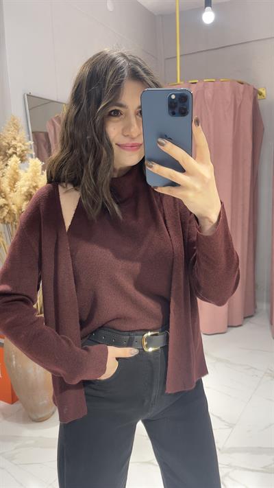 İÇİNDEN BADİ DETAYLI HIRKA-BORDO