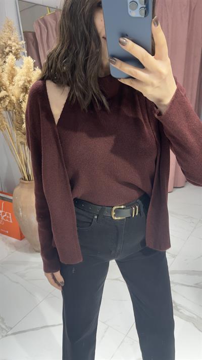 İÇİNDEN BADİ DETAYLI HIRKA-BORDO