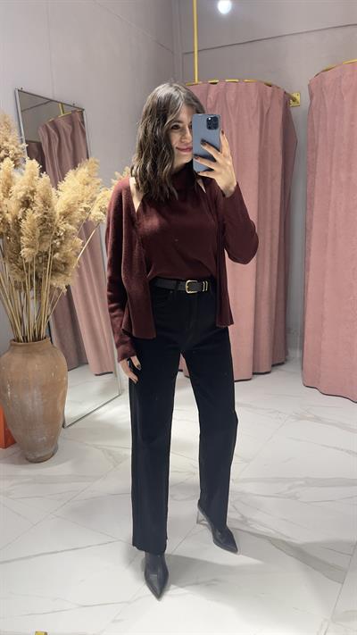 İÇİNDEN BADİ DETAYLI HIRKA-BORDO