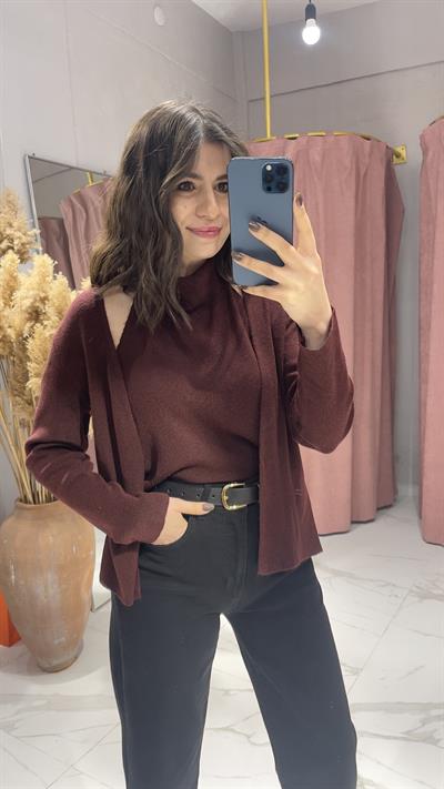 İÇİNDEN BADİ DETAYLI HIRKA-BORDO