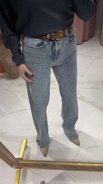 KAR YIKAMA WİDE LEG KOT PANTOLON-AÇIK MAVİ 