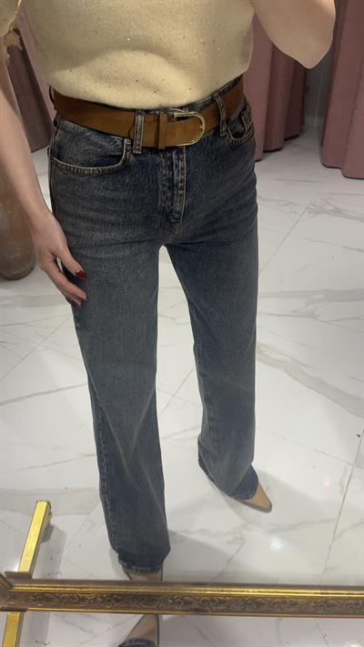KAR YIKAMA WİDE LEG KOT PANTOLON-KAHVE ESKİTMELİ