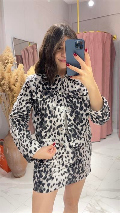 LEOPAR DESEN DENİM CEKET-LEOOPAR DESEN