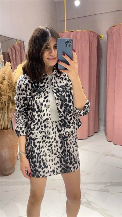 LEOPAR DESEN DENİM CEKET-LEOOPAR DESEN
