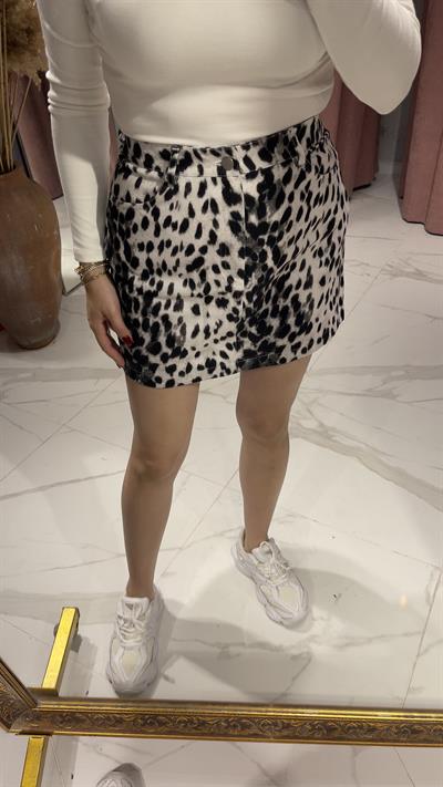 LEOPAR DESEN DENİM ETEK-LEOPAR DESEN