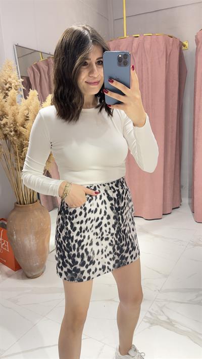 LEOPAR DESEN DENİM ETEK-LEOPAR DESEN