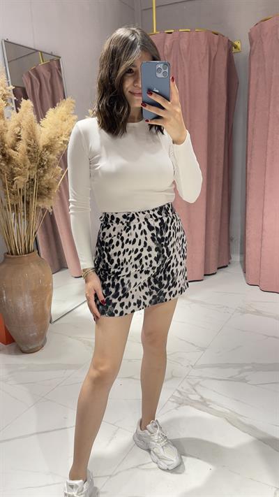 LEOPAR DESEN DENİM ETEK-LEOPAR DESEN