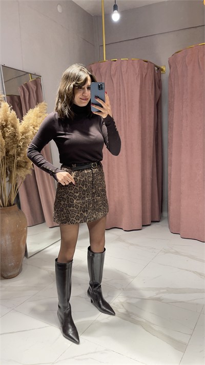 LEOPAR DESEN ŞORT ETEK-LEOPAR DESEN