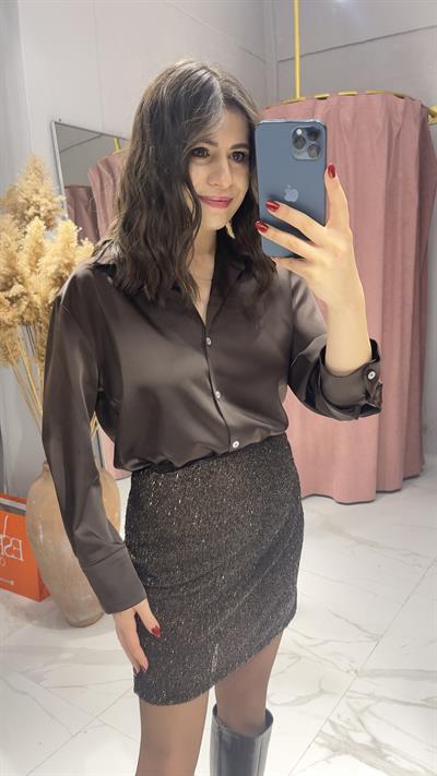 MİNİK PULLU ETEK-KAHVE