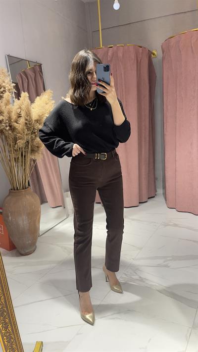 MOM FİT KOT PANTOLON-KAHVERENGİ 