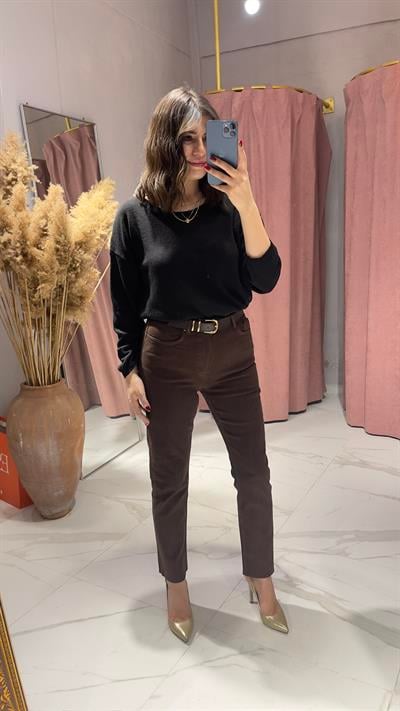 MOM FİT KOT PANTOLON-KAHVERENGİ 