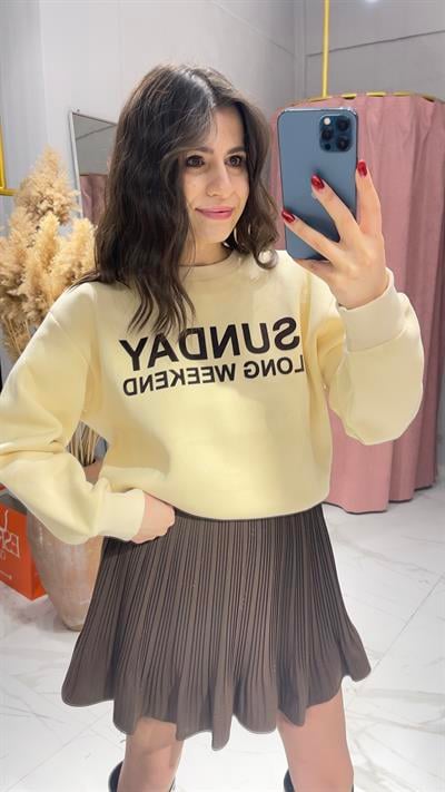 SUNDAY BASKI DETAYLI SWEATSHİRT-BEJ
