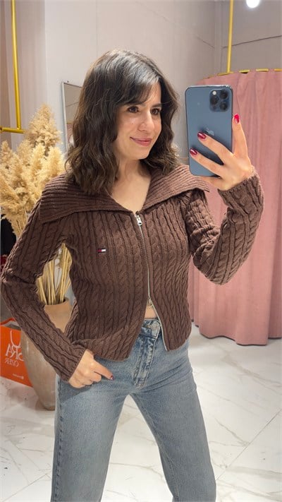 TMMY SAÇ ÖRGÜ MODEL TRİKO HIRKA-CHERRY