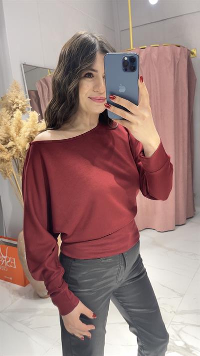 YARASA KOL BASİC BLUZ-BORDO