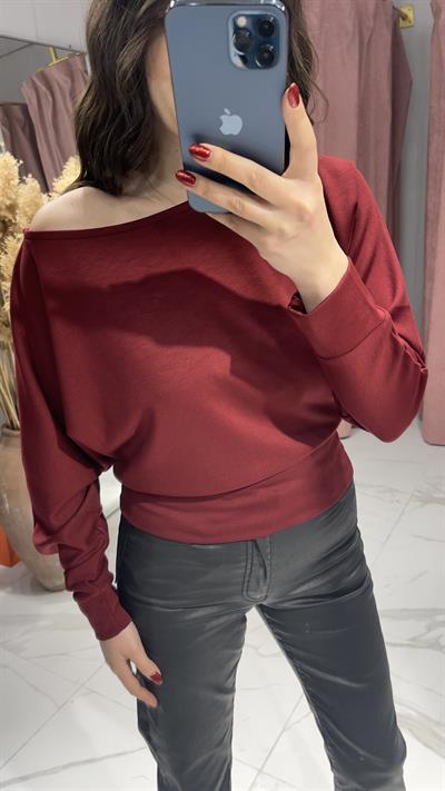 YARASA KOL BASİC BLUZ-BORDO