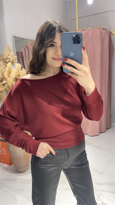 YARASA KOL BASİC BLUZ-BORDO