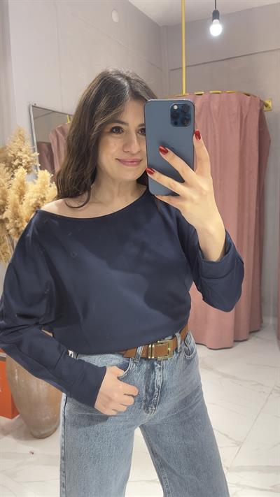 YARASA KOL BASİC BLUZ-LACİVERT