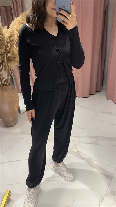 ZR MODEL KENDİNDEN YELEKLİ İNCE TAKIM-SİYAH