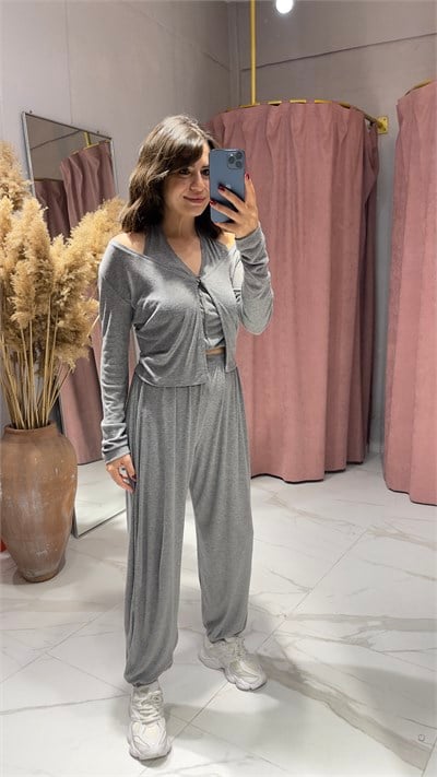 ZR MODEL KENDİNDEN YELEKLİ İNCE TAKIM-GRİ