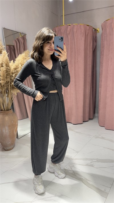 ZR MODEL KENDİNDEN YELEKLİ İNCE TAKIM-ANTRASİT