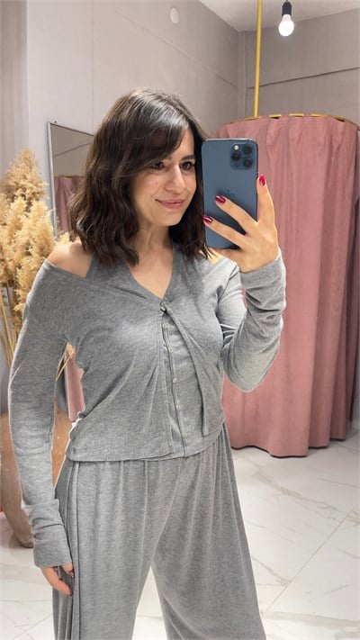 ZR MODEL KENDİNDEN YELEKLİ İNCE TAKIM-GRİ