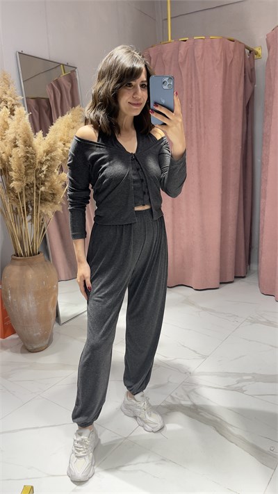 ZR MODEL KENDİNDEN YELEKLİ İNCE TAKIM-ANTRASİT