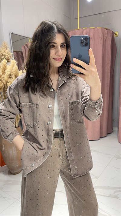 ZRA MODEL TAŞLI KOT GÖMLEK-VİZON
