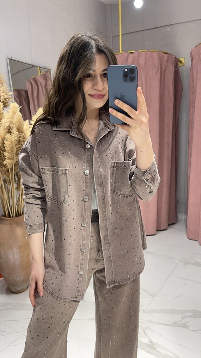 ZRA MODEL TAŞLI KOT GÖMLEK-VİZON