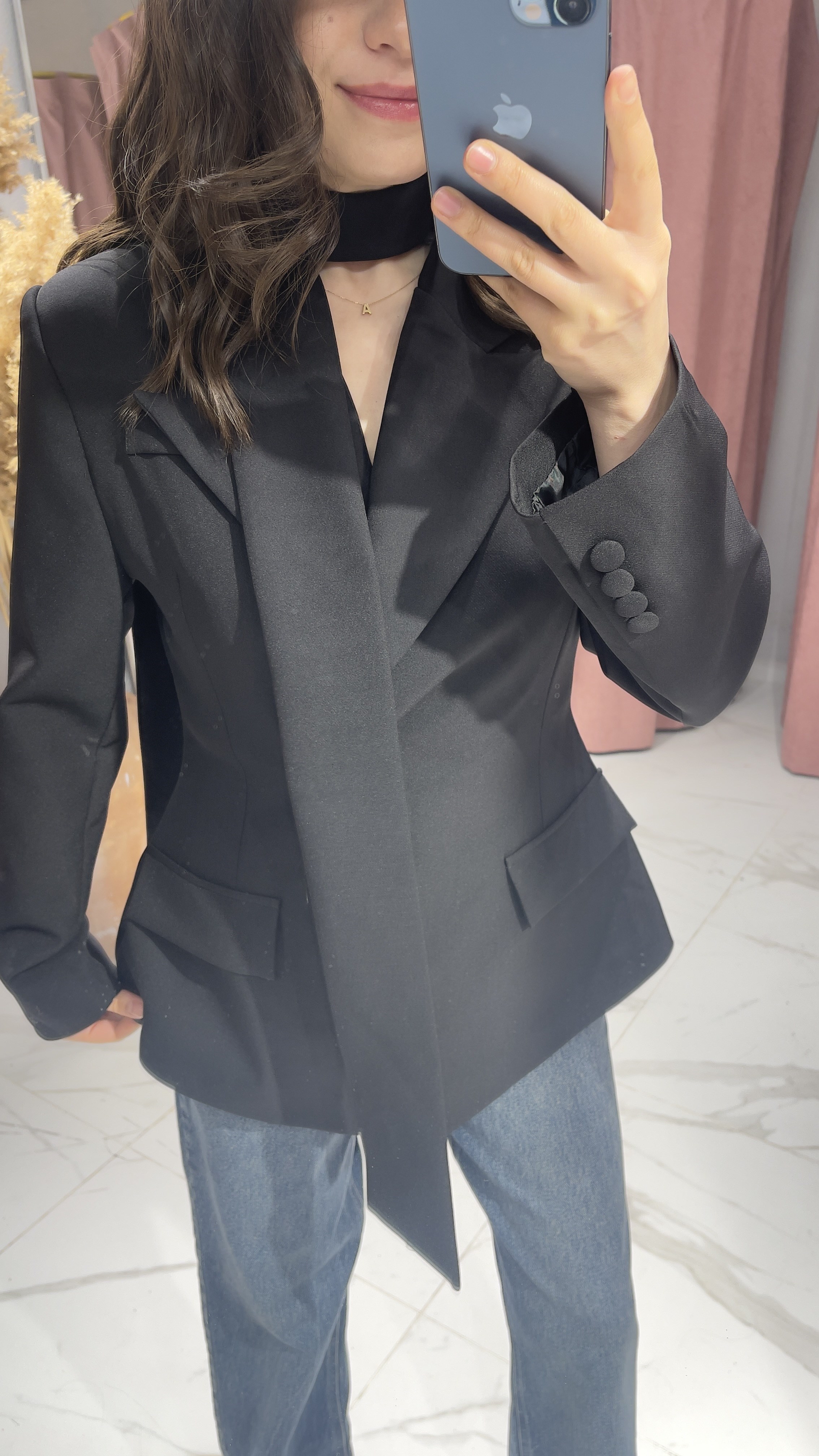 FULAR DETAYLI TASARIM BLAZER CEKET-SİYAH · 4
