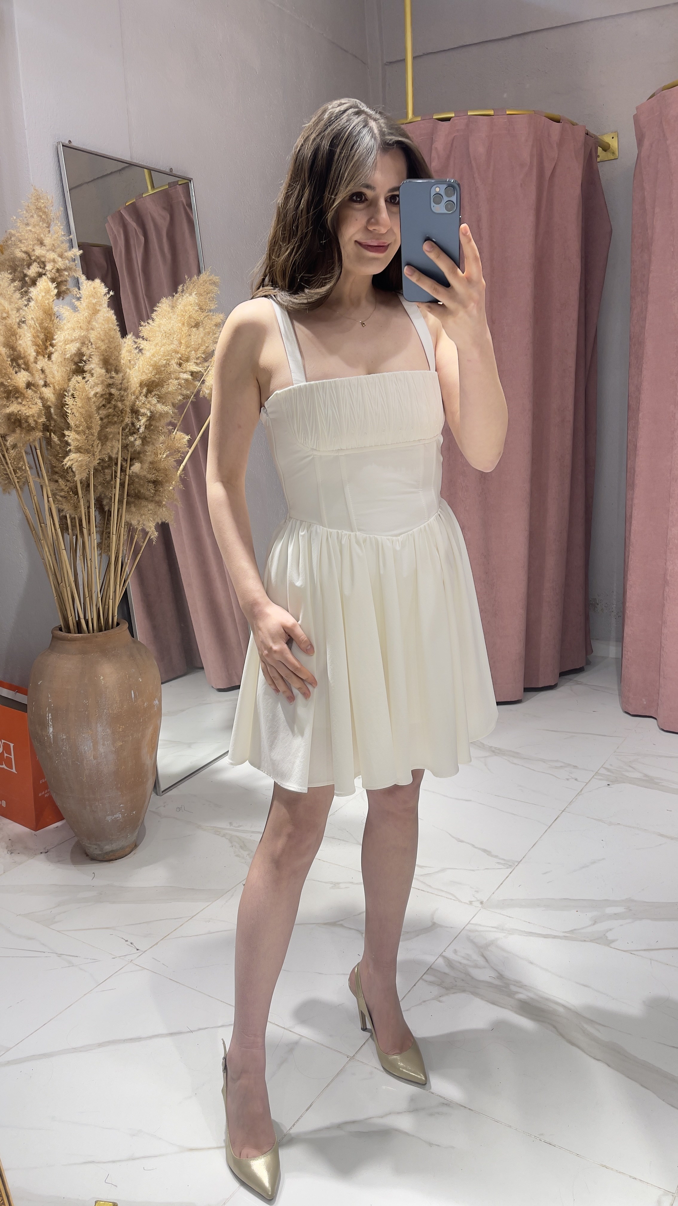 KORSE MODEL MİNİ ELBİSE-EKRU · 3