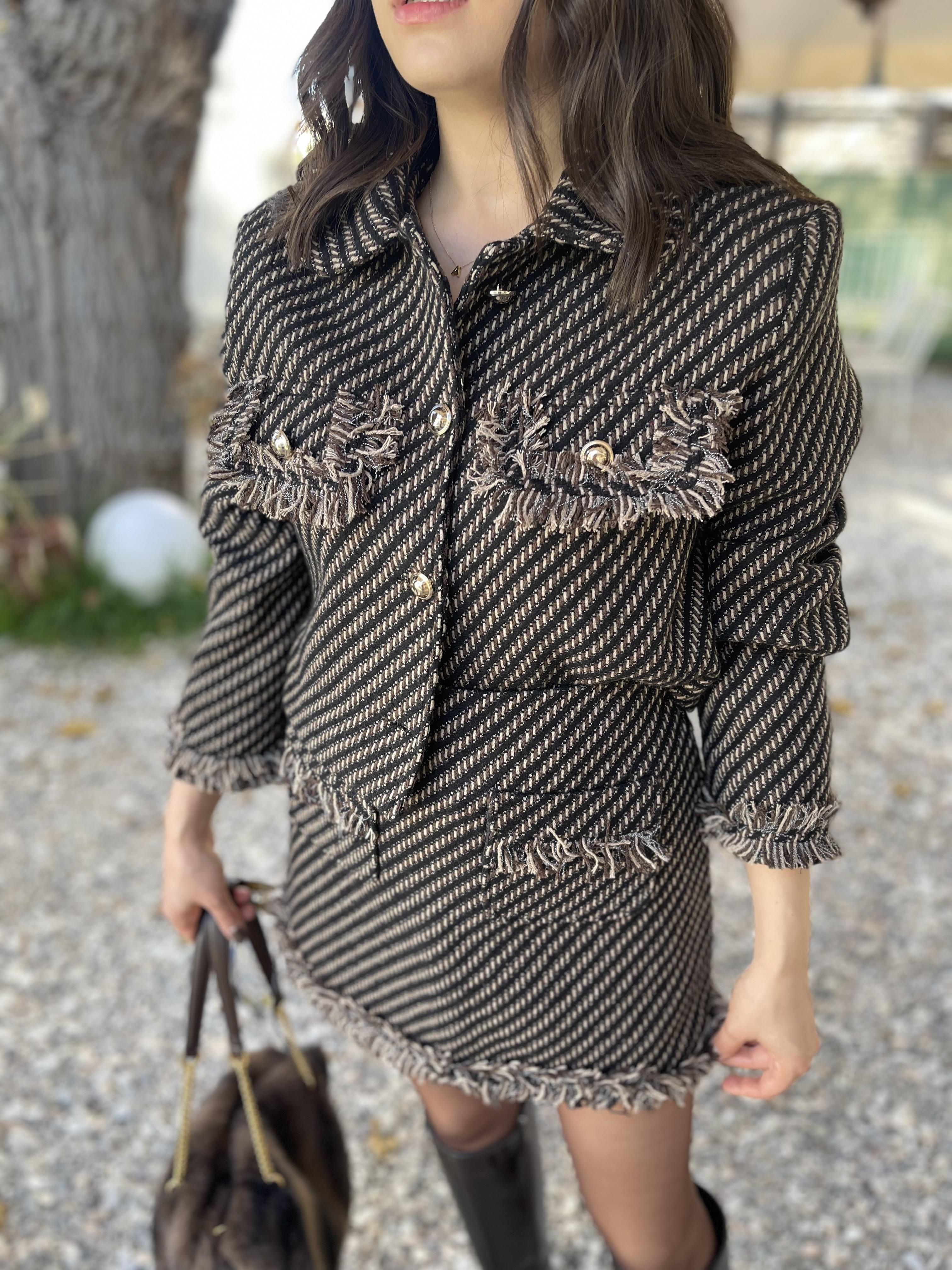 PÜSKÜL DETAYLI CROP CEKET ETEK TAKIM-KAHVE · 5