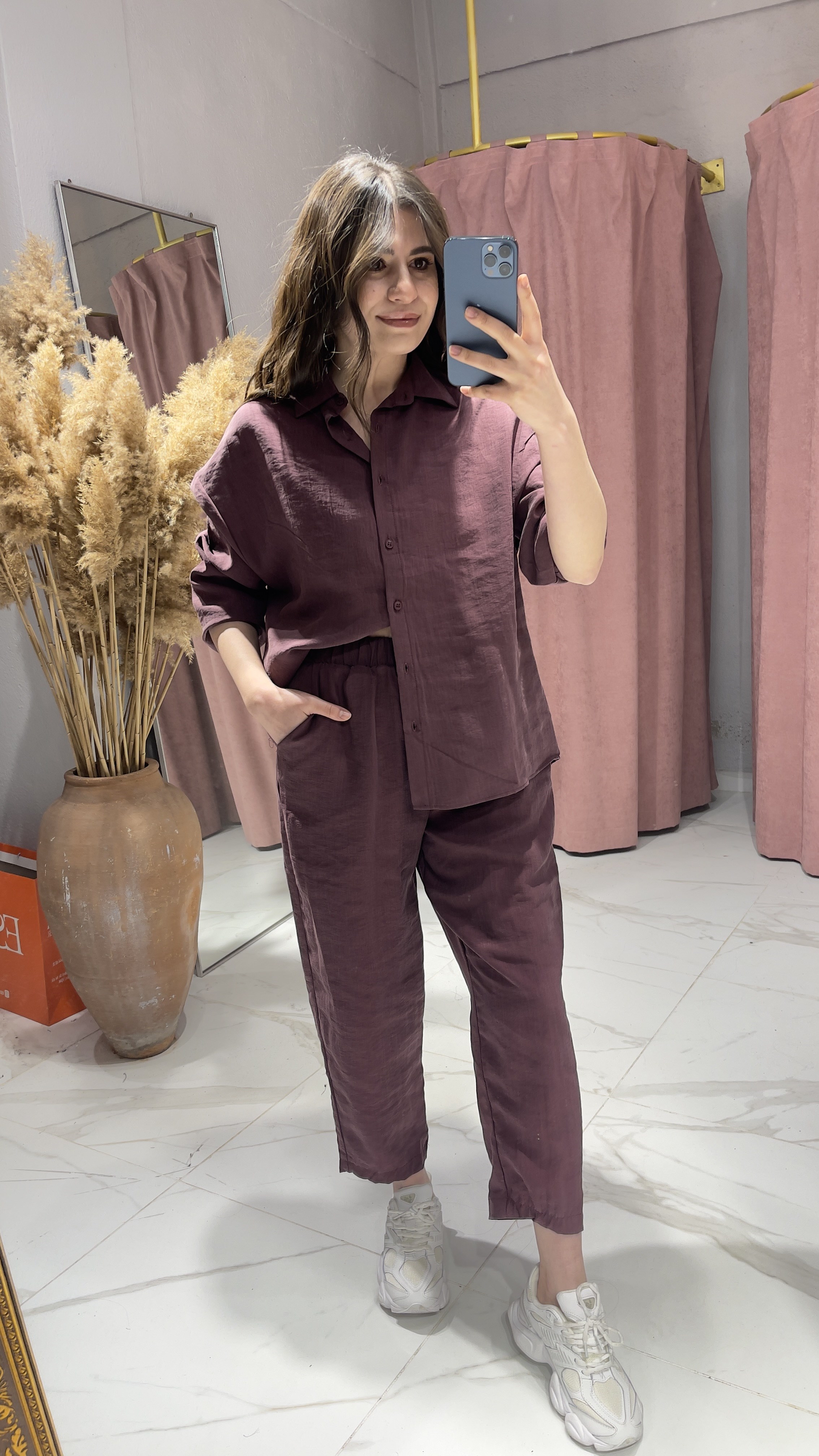 Tensel Gömlek Pantolon Takım-BORDO · 3