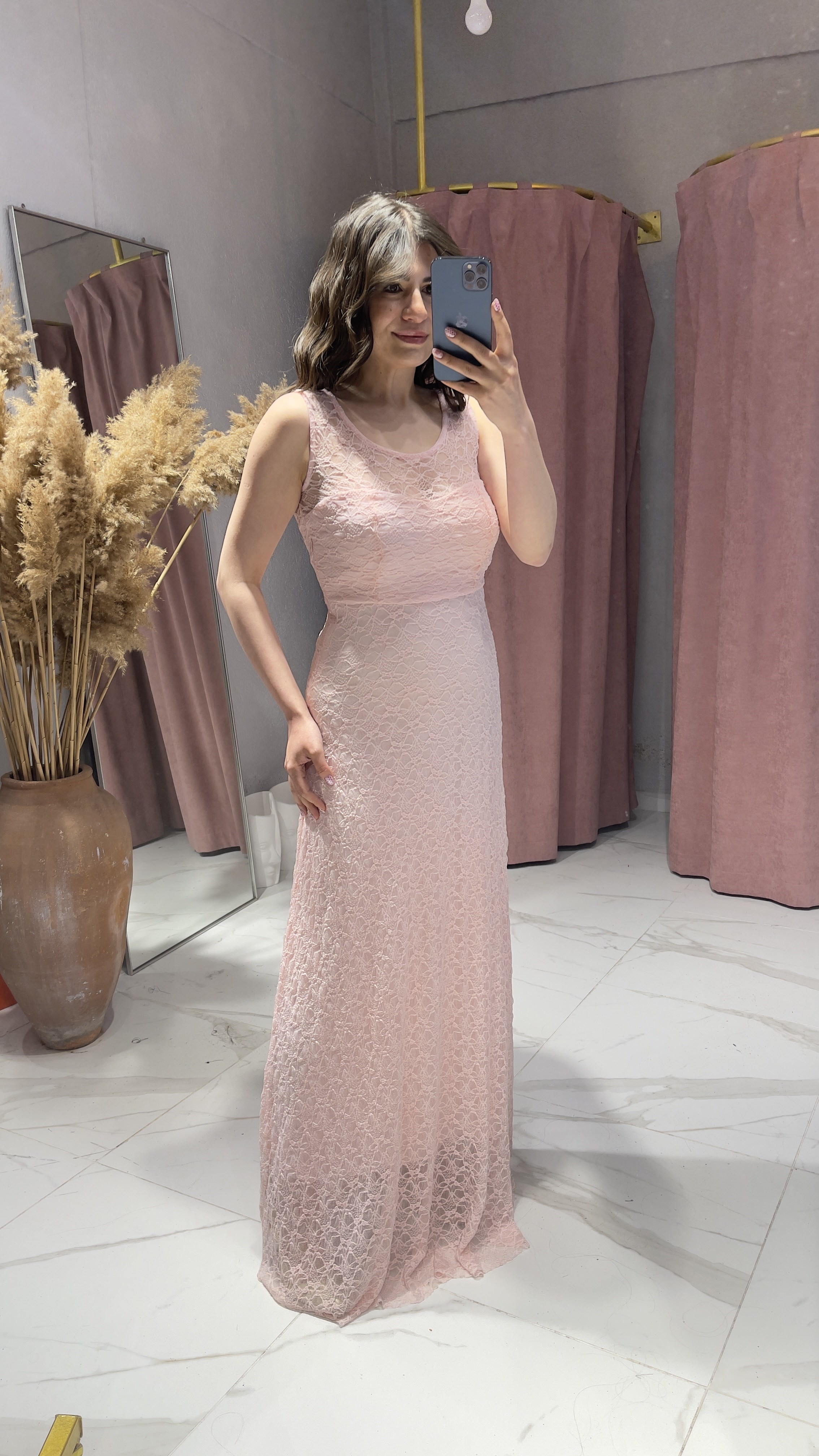 UZUN DANTEL ELBİSE-PEMBE · 3