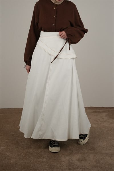 Anvelop Detaylı Etek - Beyaz